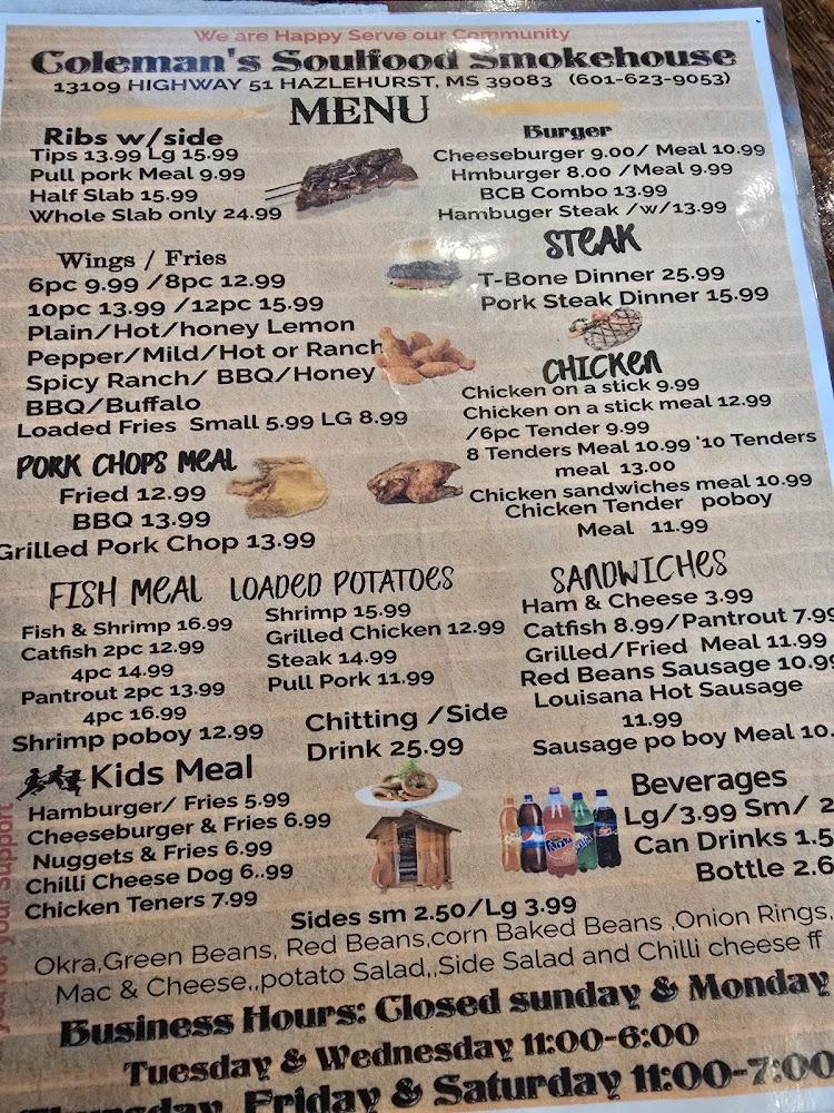Coleman's soul food smokehouse Menu image 1