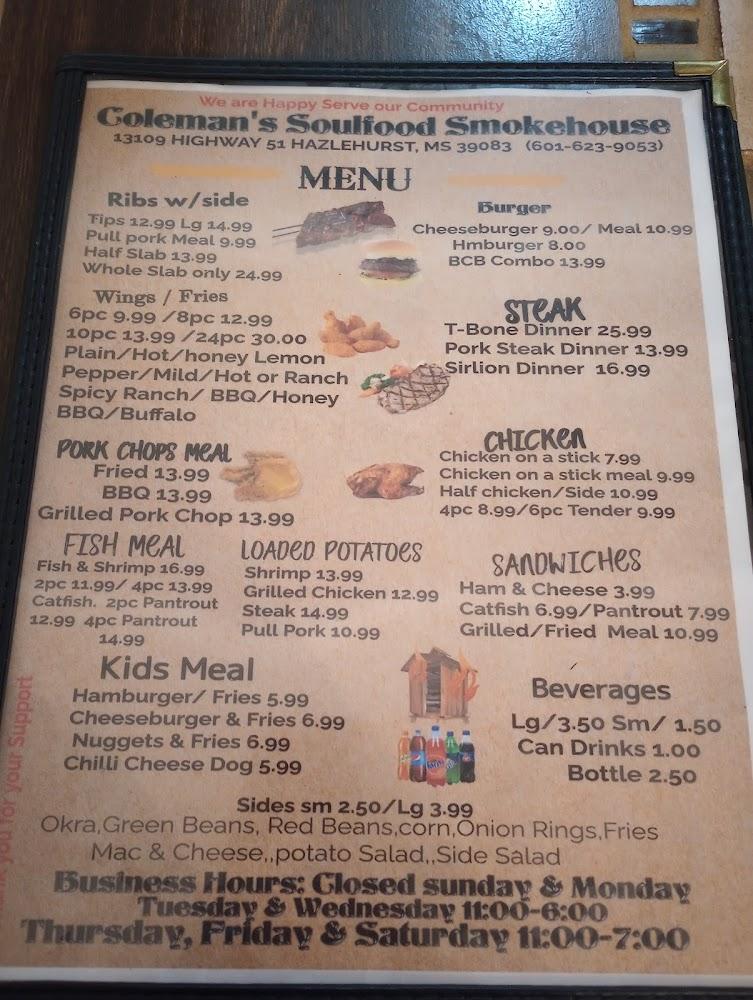 Coleman's soul food smokehouse Menu image 2